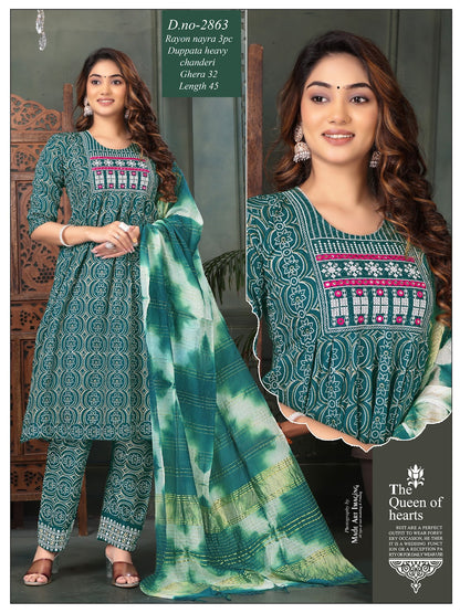 Nayra Cut-1001 Globe Rayon Readymade Pant Style Suits