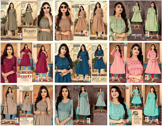 Neck Work 1811 Violet Bombay Naira Cut Kurtis