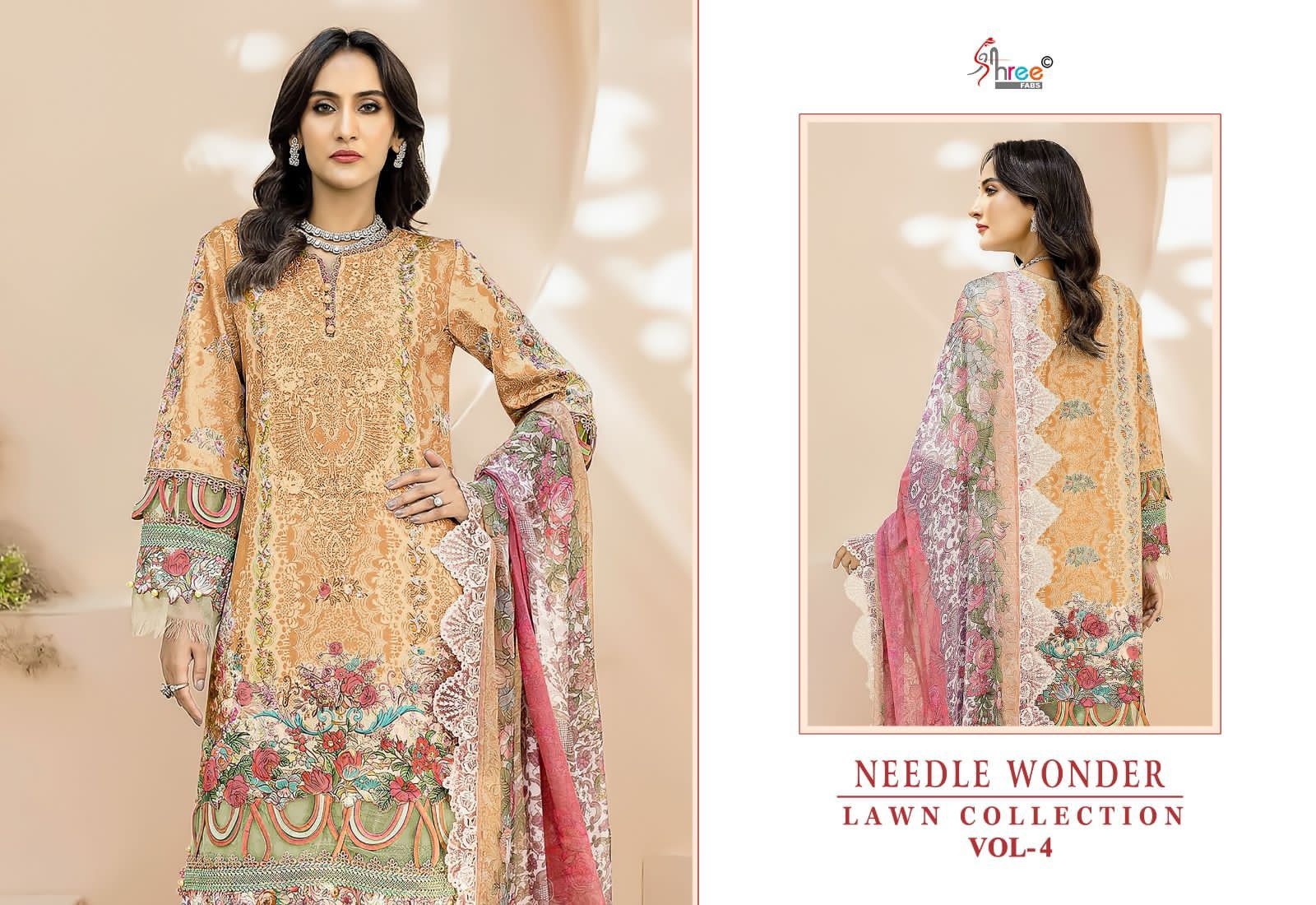 Needle Wonder Lawn Collection Vol 4 Shree Fabs Cotton Pakistani Patch Work Suits