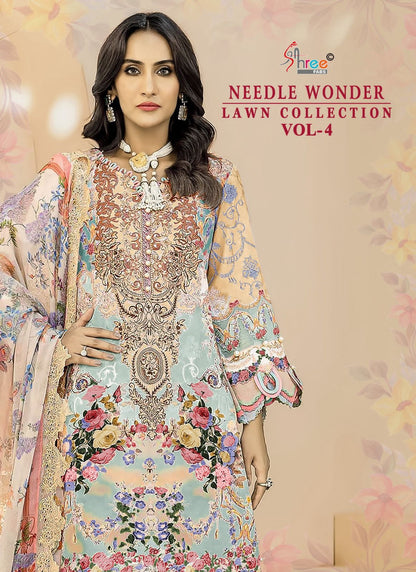 Needle Wonder Lawn Collection Vol 4 Shree Fabs Cotton Pakistani Patch Work Suits