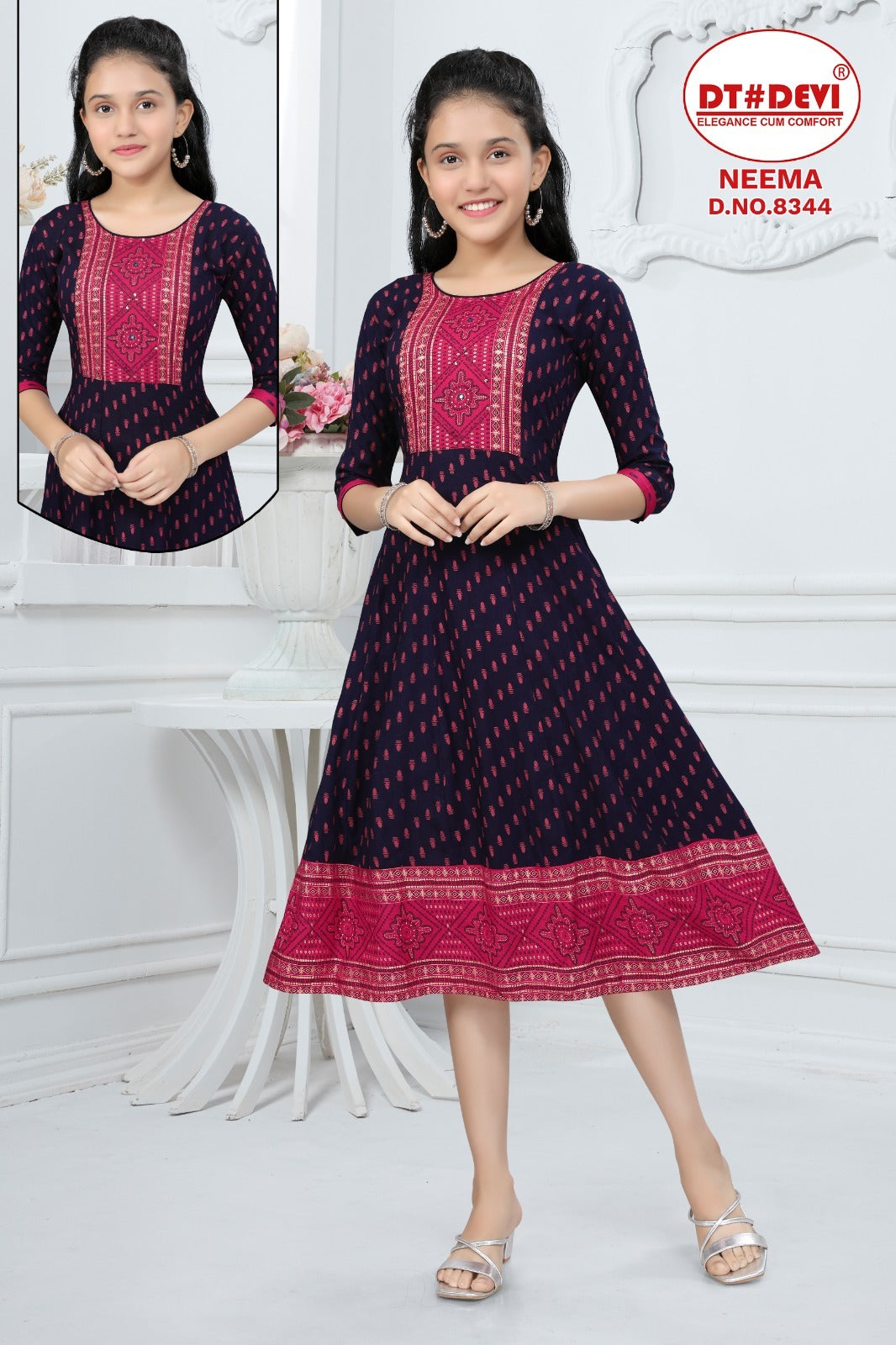 Neema-8344 Dt Devi Reyon Girls Anarkali Kurti