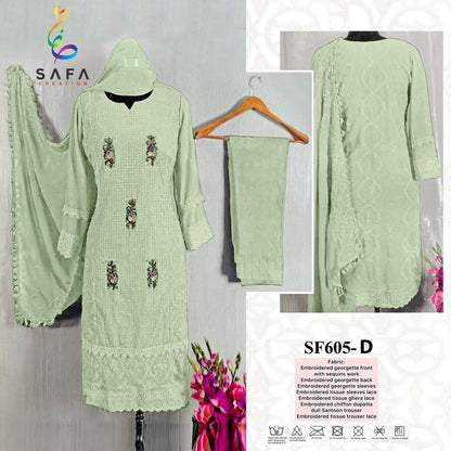 New-605 Safa Creation Georgette Pakistani Salwar Suits