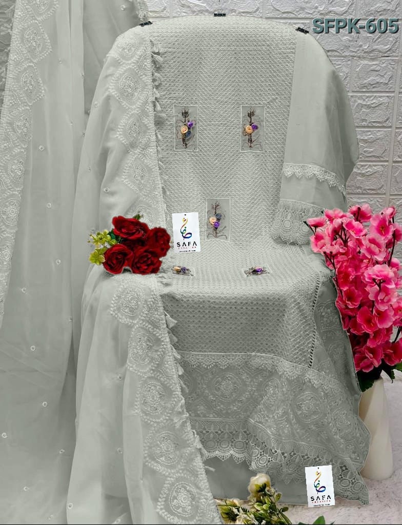 New-605 Safa Creation Georgette Pakistani Salwar Suits