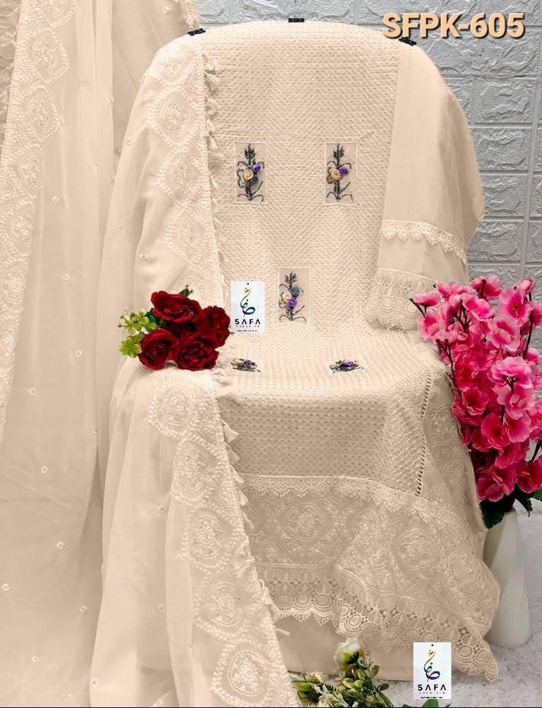 New-605 Safa Creation Georgette Pakistani Salwar Suits