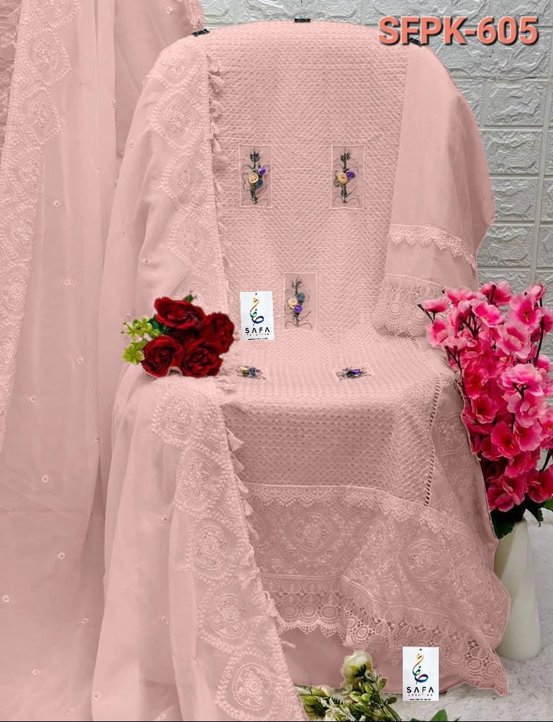 New-605 Safa Creation Georgette Pakistani Salwar Suits