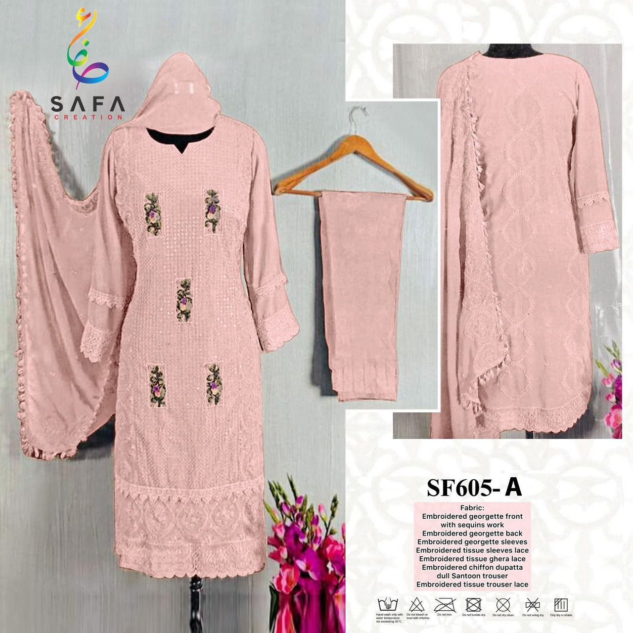 New-605 Safa Creation Georgette Pakistani Salwar Suits