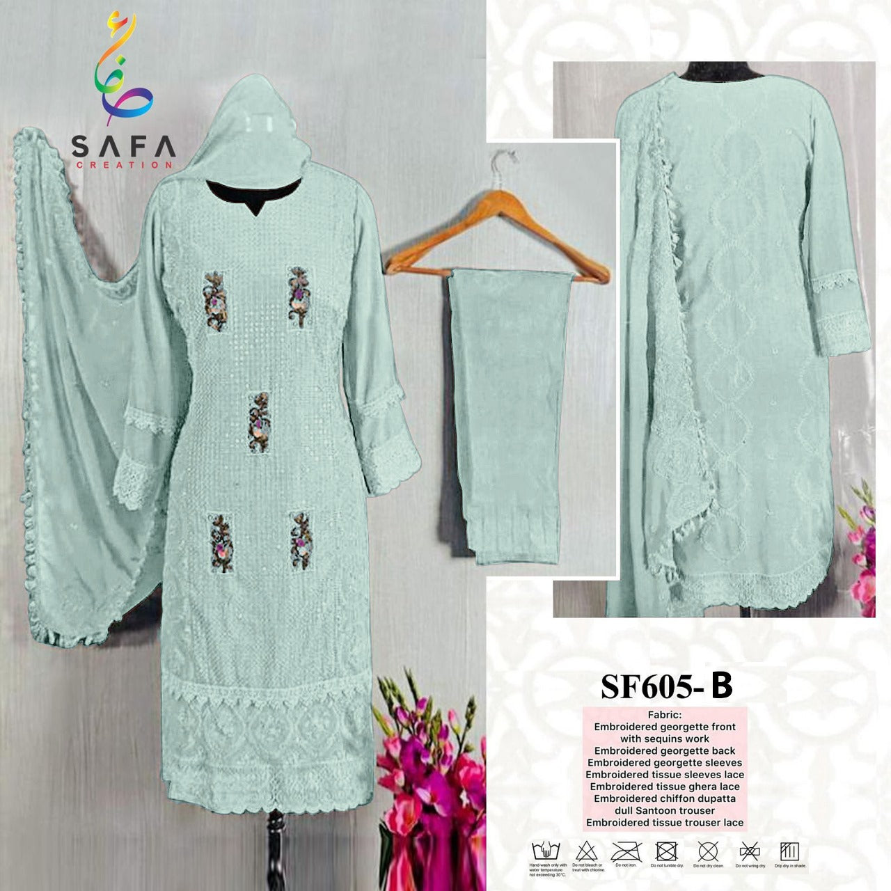 New-605 Safa Creation Georgette Pakistani Salwar Suits