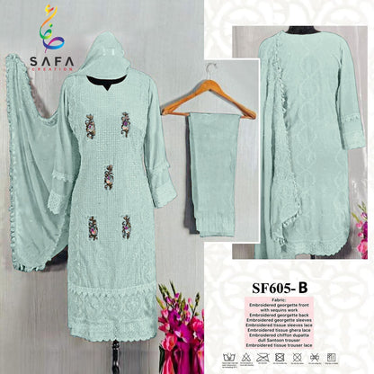 New-605 Safa Creation Georgette Pakistani Salwar Suits