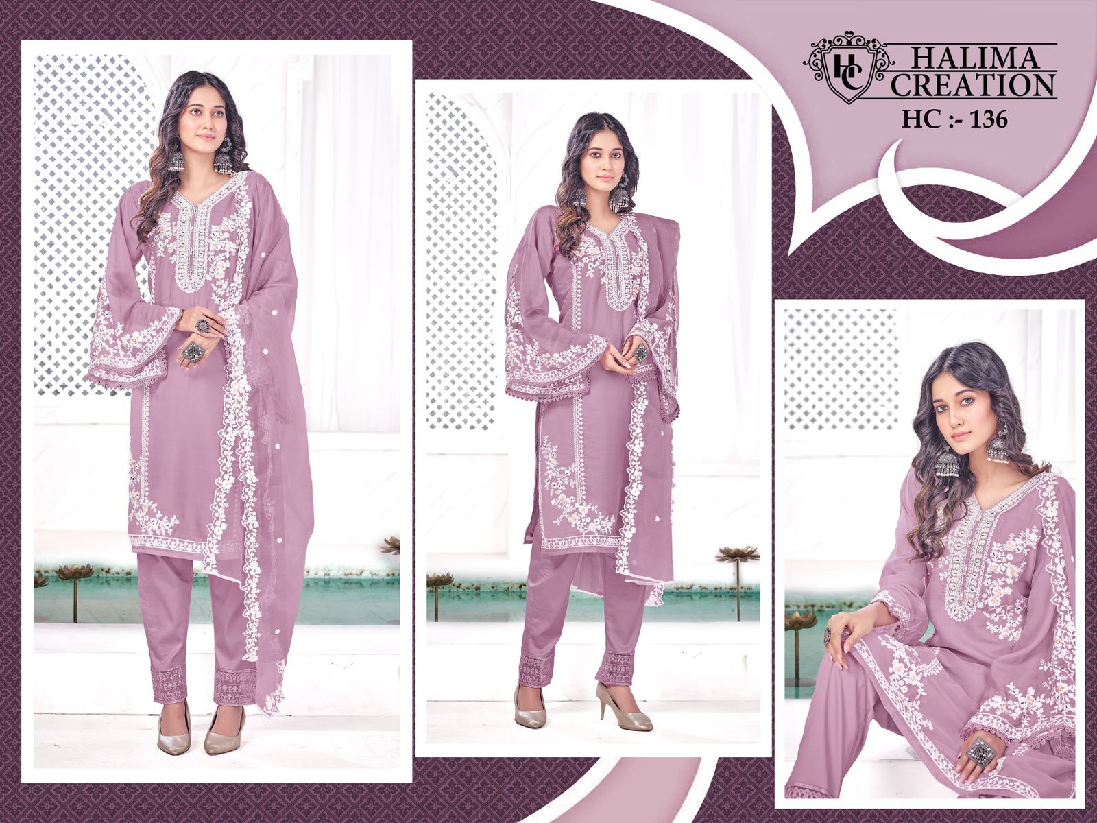 New 136 Halima Creation Silk Organza Pakistani Readymade Suits