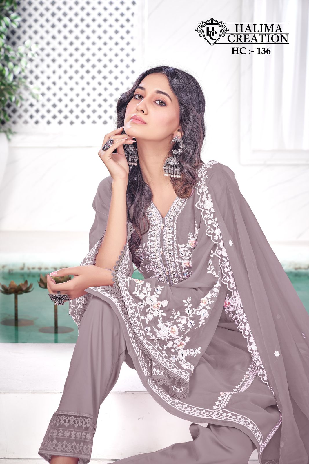 New 136 Halima Creation Silk Organza Pakistani Readymade Suits