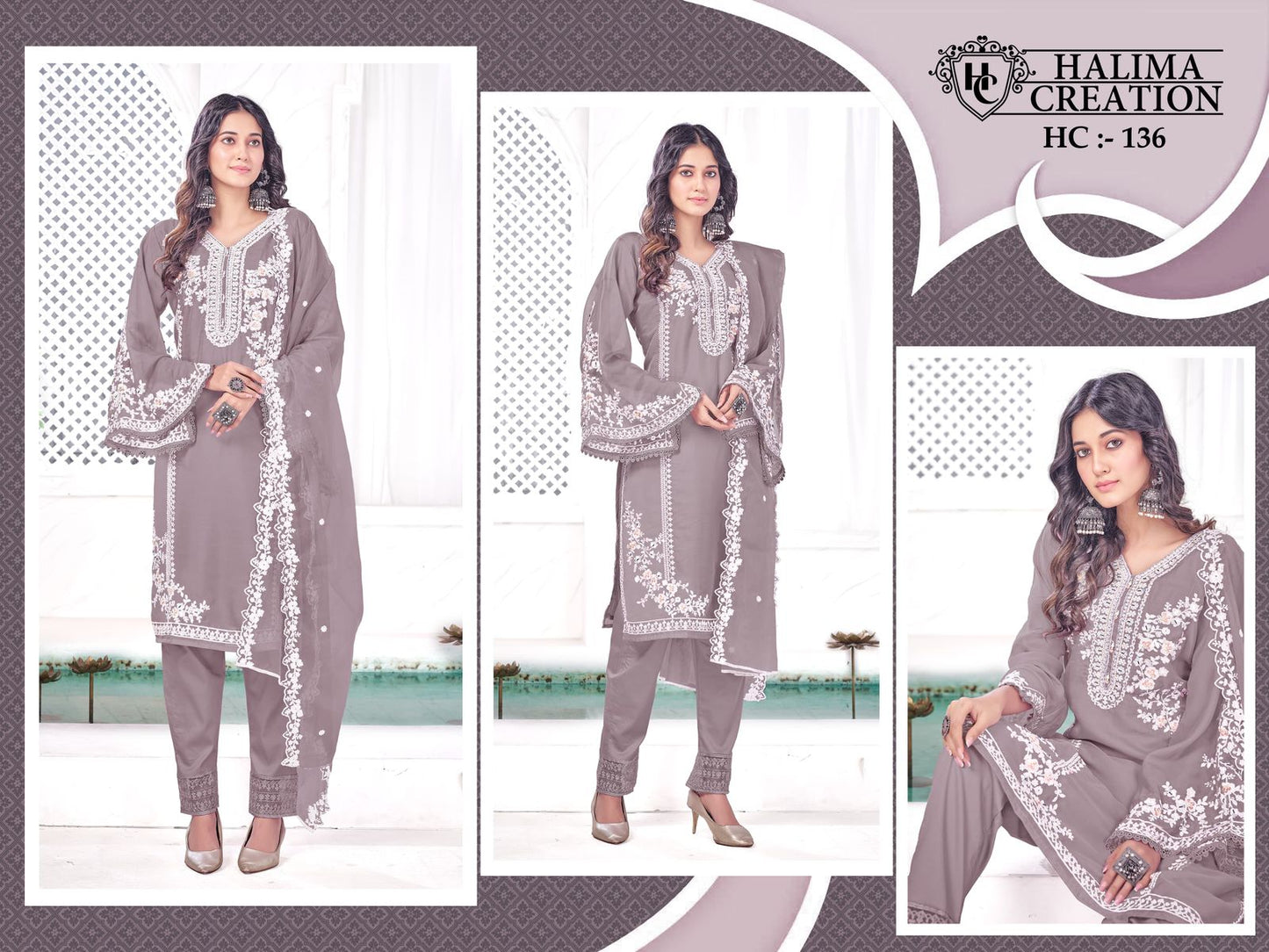 New 136 Halima Creation Silk Organza Pakistani Readymade Suits