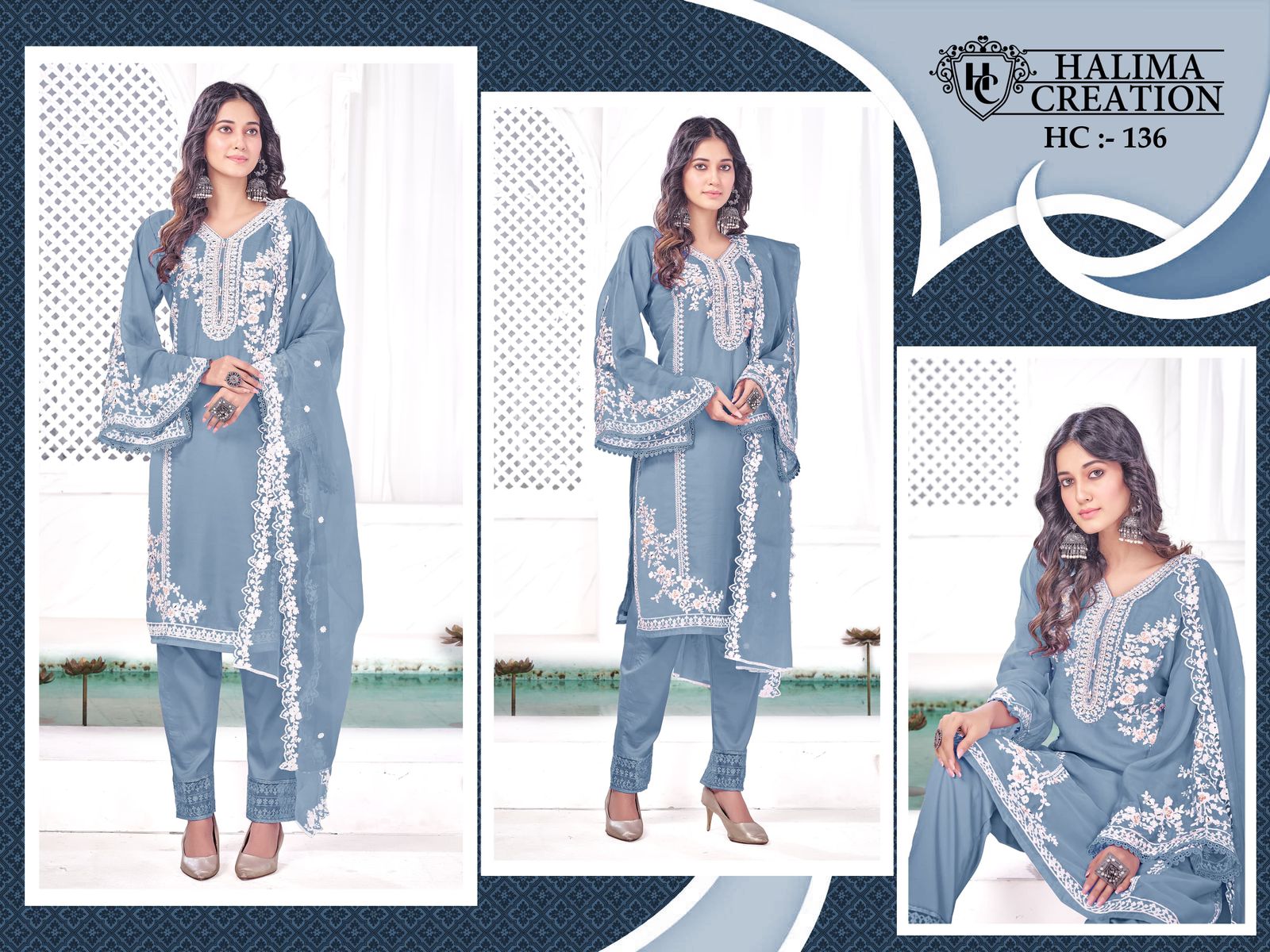New 136 Halima Creation Silk Organza Pakistani Readymade Suits