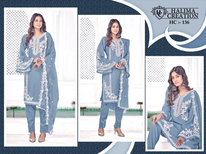 New 136 Halima Creation Silk Organza Pakistani Readymade Suits