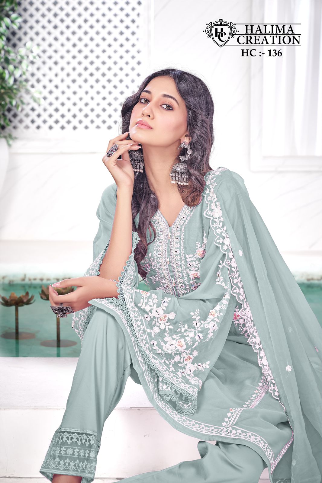 New 136 Halima Creation Silk Organza Pakistani Readymade Suits