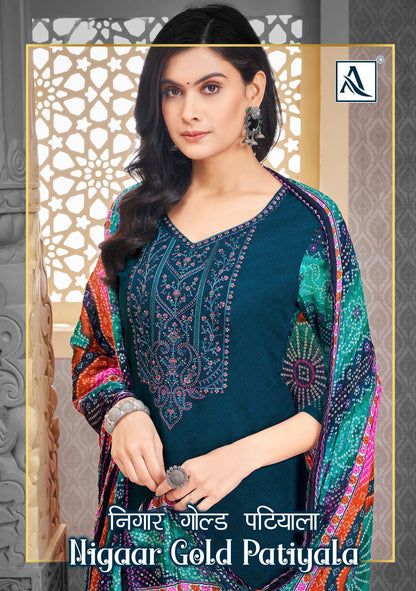 Nigaar Gold Patiyala Alok Viscose Rayon Salwar Suits