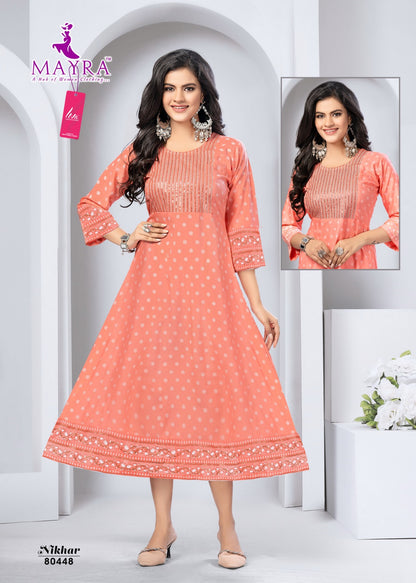 Nikhar Mayra Viscose Rayon Anarkali Kurtis