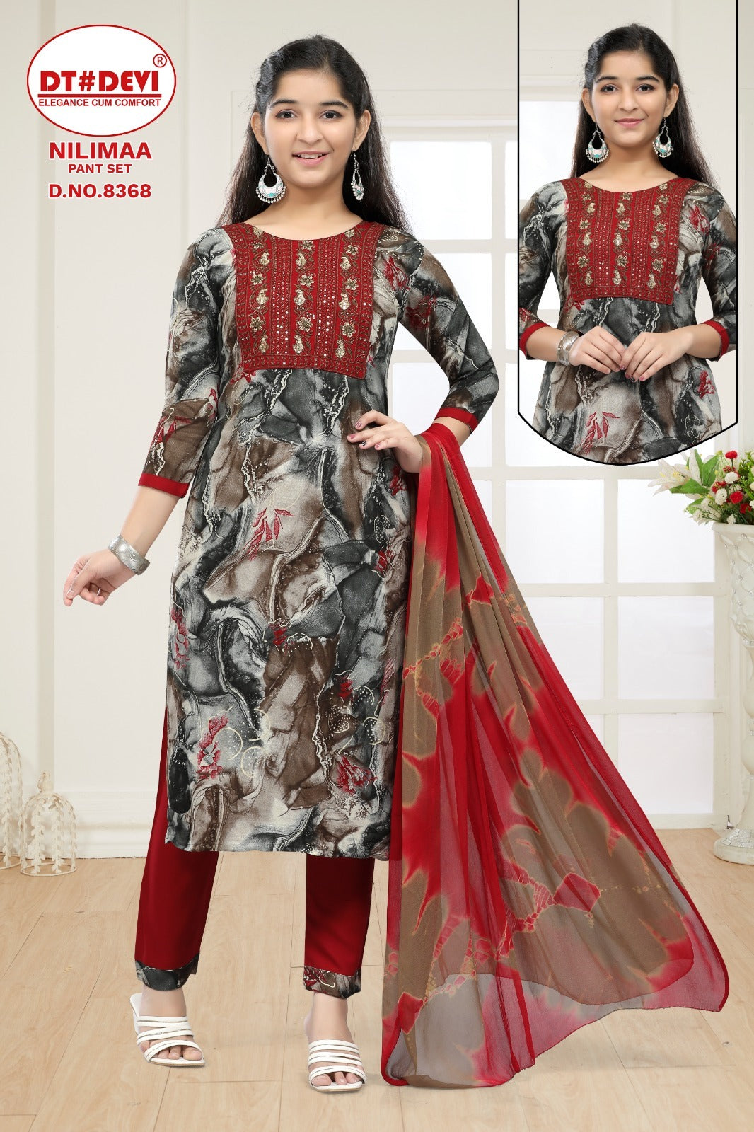Nilimaa-8368 Dt Devi Rayon Girls Readymade Pant Suits