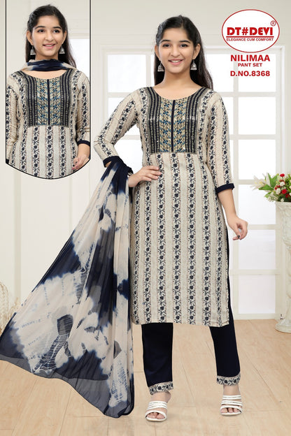 Nilimaa-8368 Dt Devi Rayon Girls Readymade Pant Suits