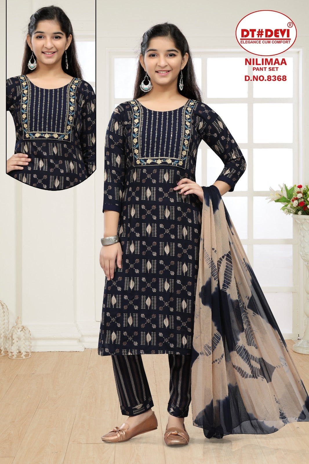 Nilimaa-8368 Dt Devi Rayon Girls Readymade Pant Suits