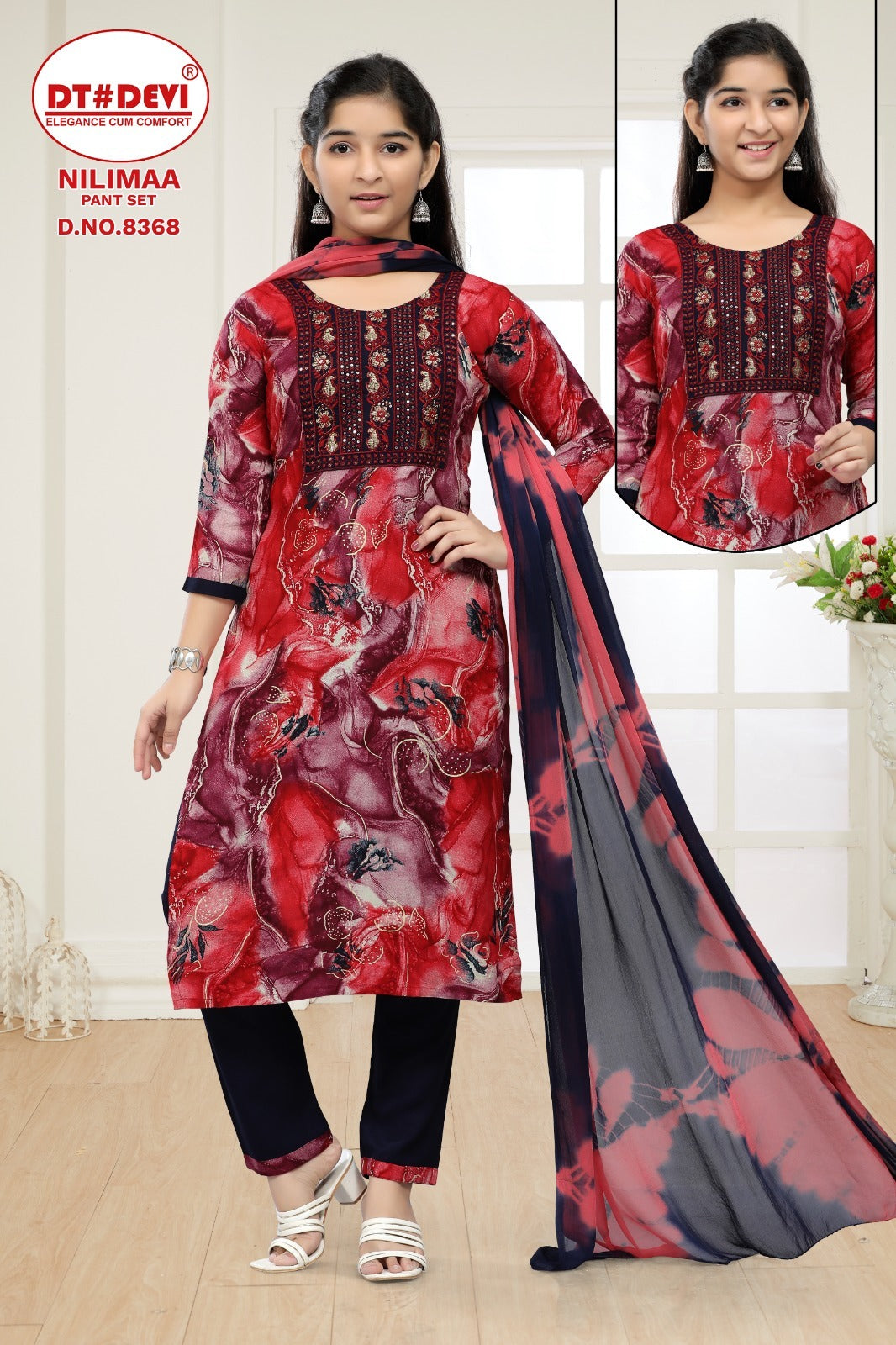 Nilimaa-8368 Dt Devi Rayon Girls Readymade Pant Suits