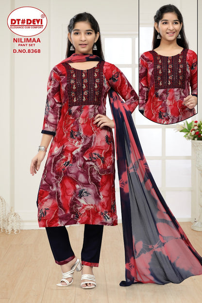 Nilimaa-8368 Dt Devi Rayon Girls Readymade Pant Suits