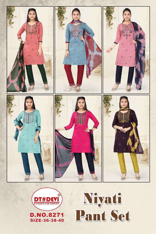 Niyati-8271 Dt Devi Silk Readymade Pant Style Suits