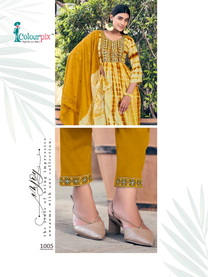Noor Colour Pix Viscose Readymade Pant Style Suits