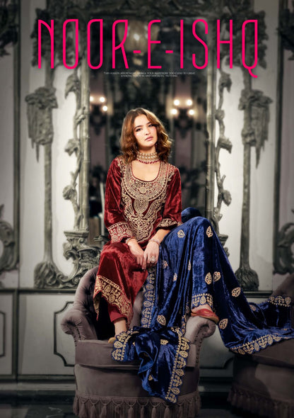 Noor E Ishq Sargam Prints Velvet Suits