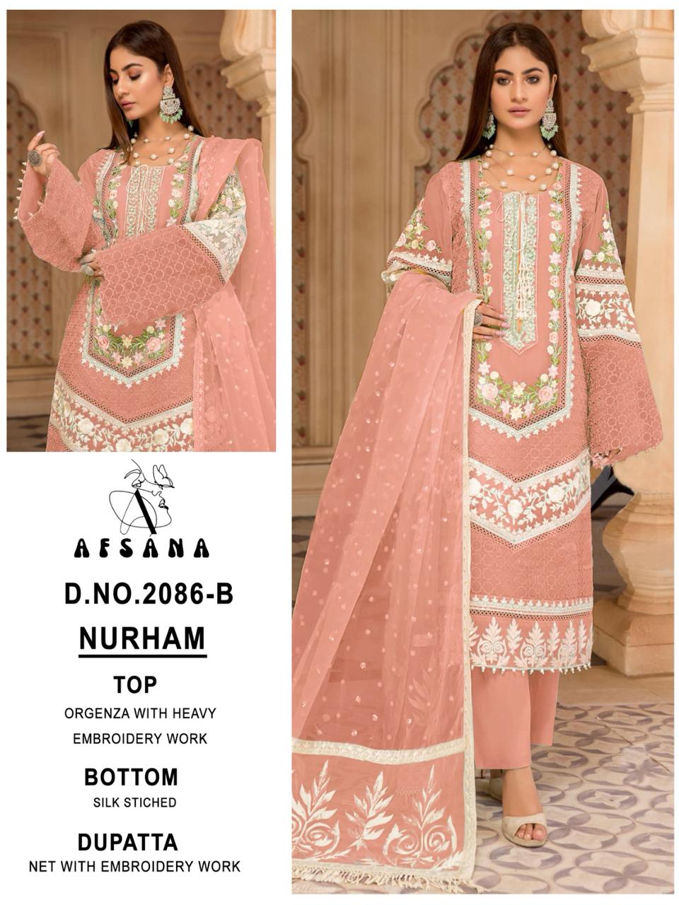 Nurham-2086 Afsana Organza Pakistani Readymade Suits