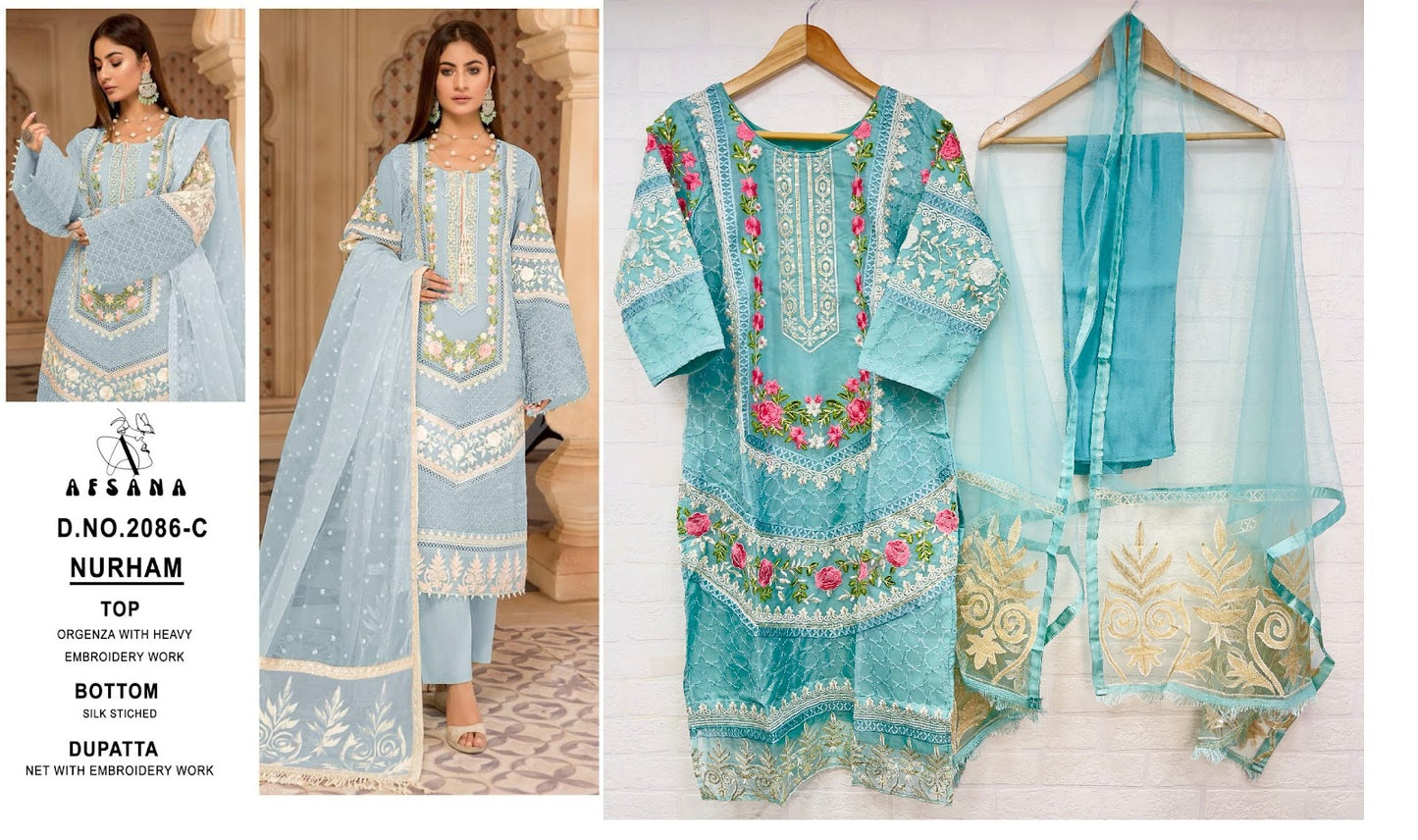 Nurham-2086 Afsana Organza Pakistani Readymade Suits