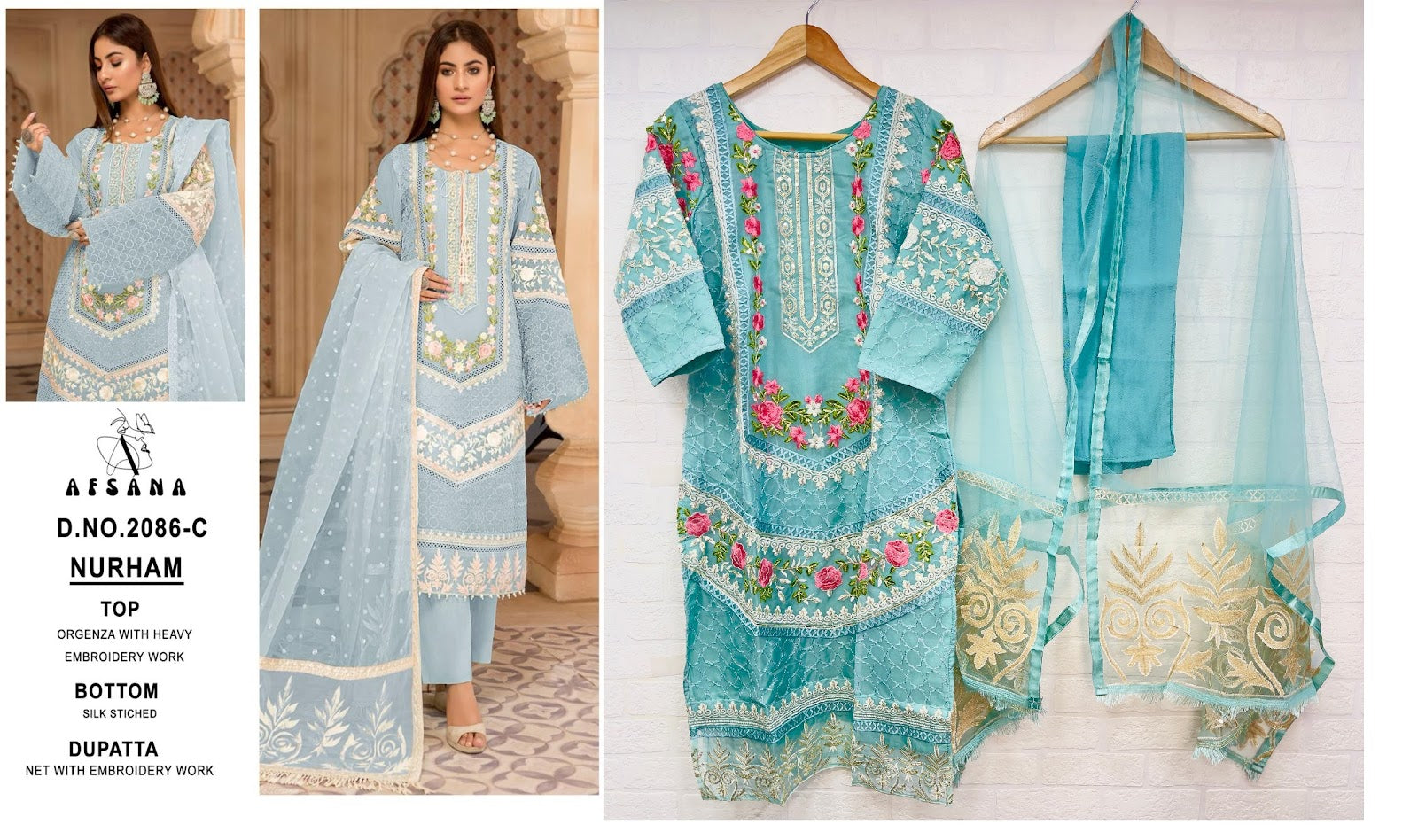 Nurham-2086 Afsana Organza Pakistani Readymade Suits