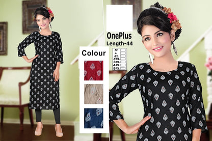 One Plus-A Zoya Rayon Knee Length Kurtis