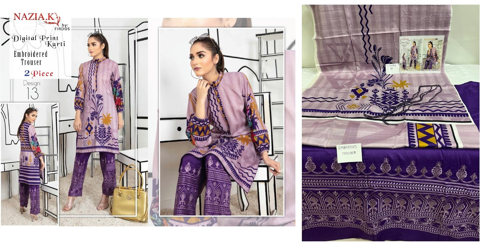 Original Pakistani Firdos Viscose Top Bottom Set