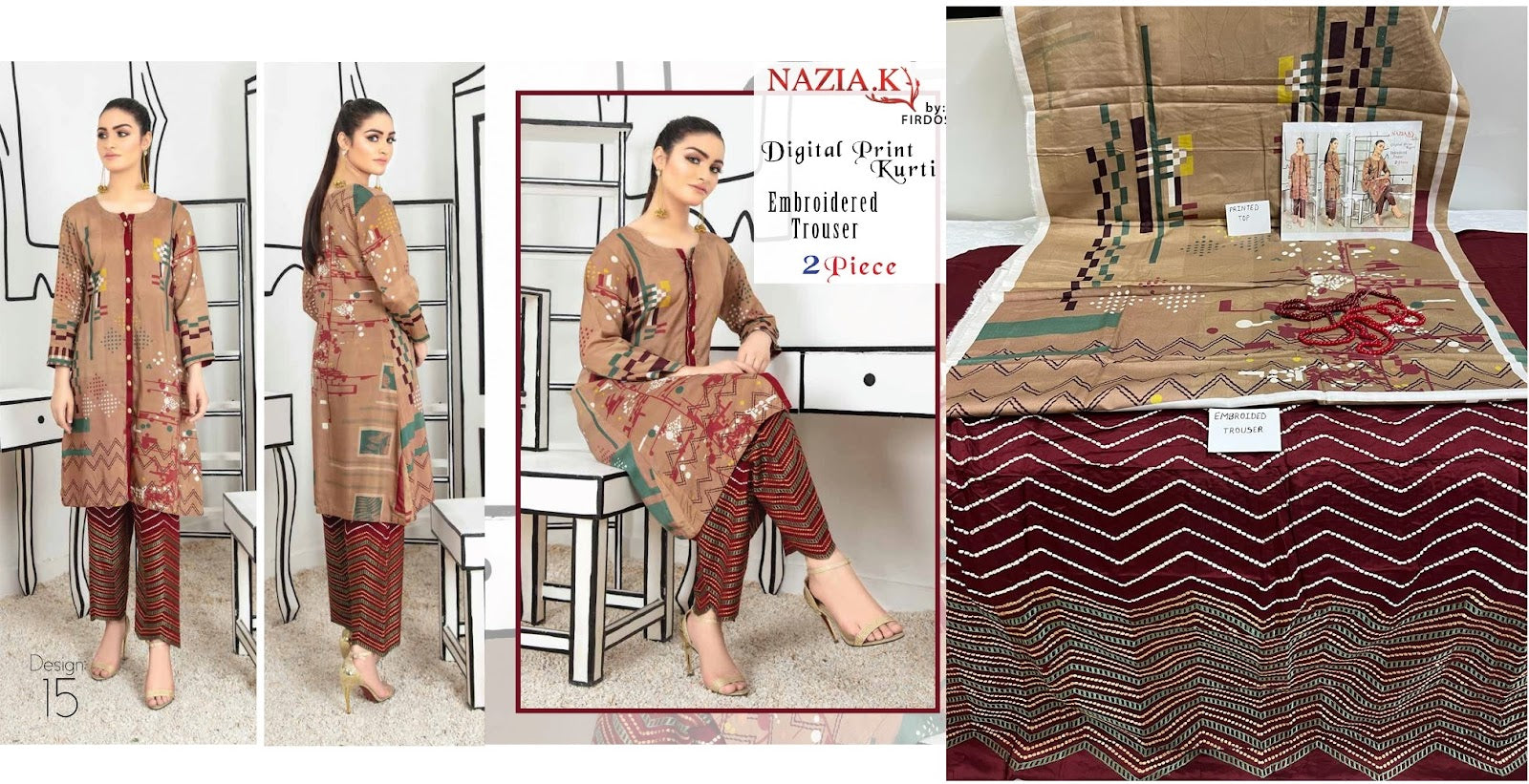 Original Pakistani Firdos Viscose Top Bottom Set