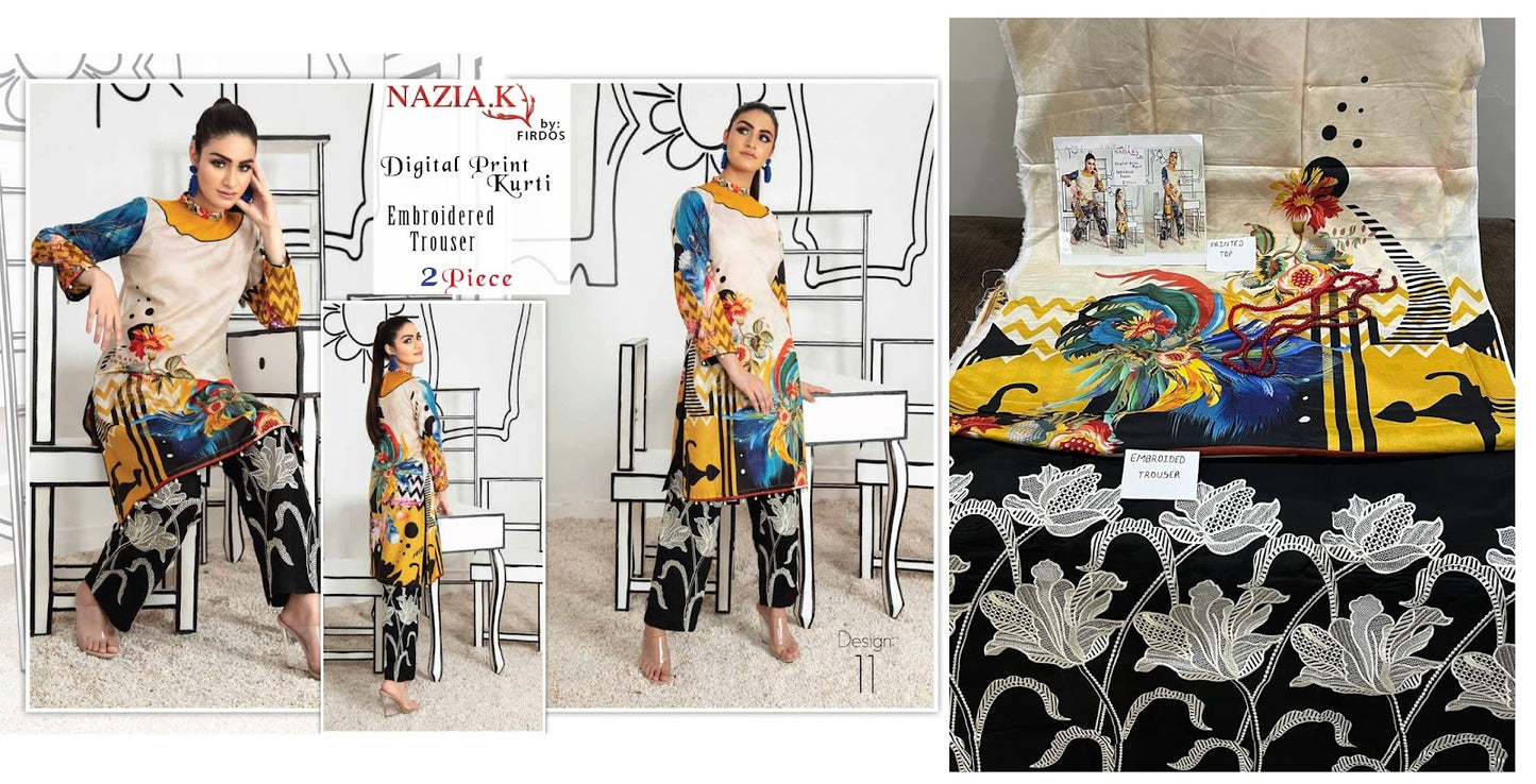 Original Pakistani Firdos Viscose Top Bottom Set