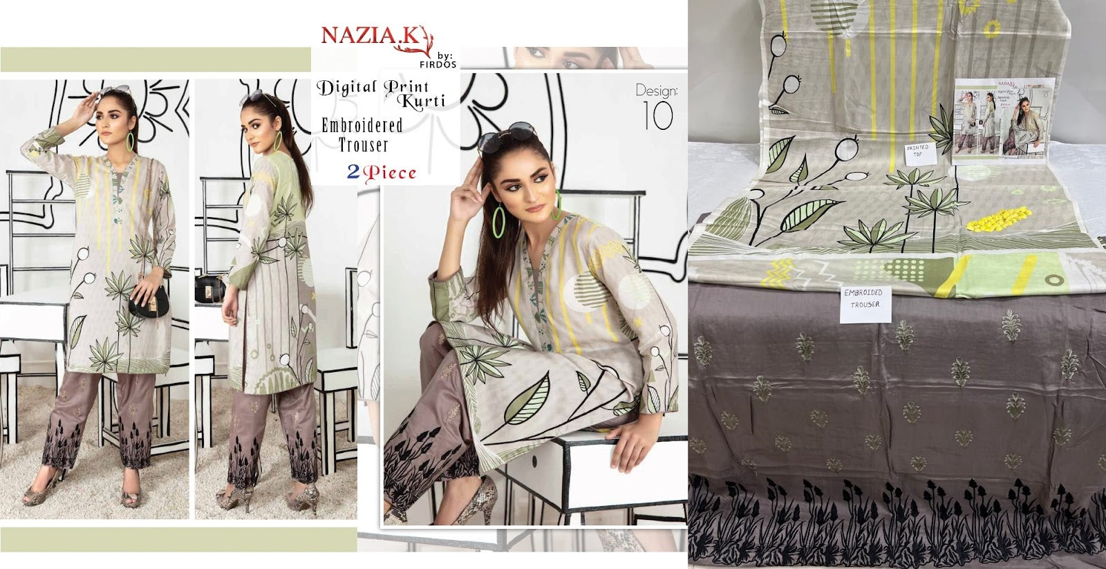 Original Pakistani Firdos Viscose Top Bottom Set