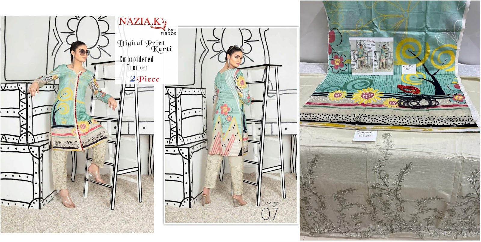 Original Pakistani Firdos Viscose Top Bottom Set