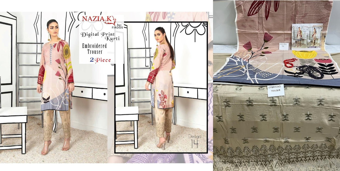 Original Pakistani Firdos Viscose Top Bottom Set