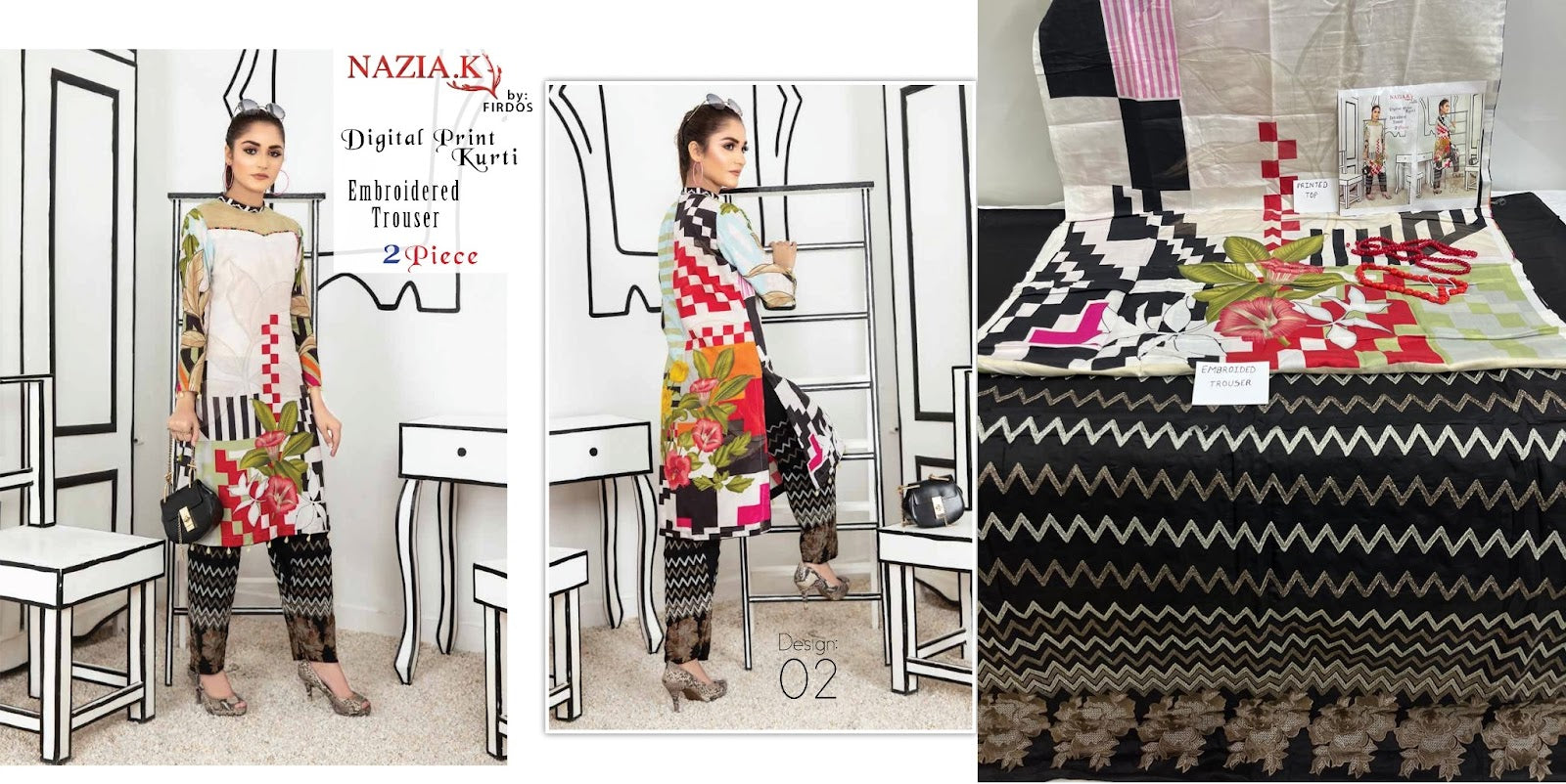 Original Pakistani Firdos Viscose Top Bottom Set