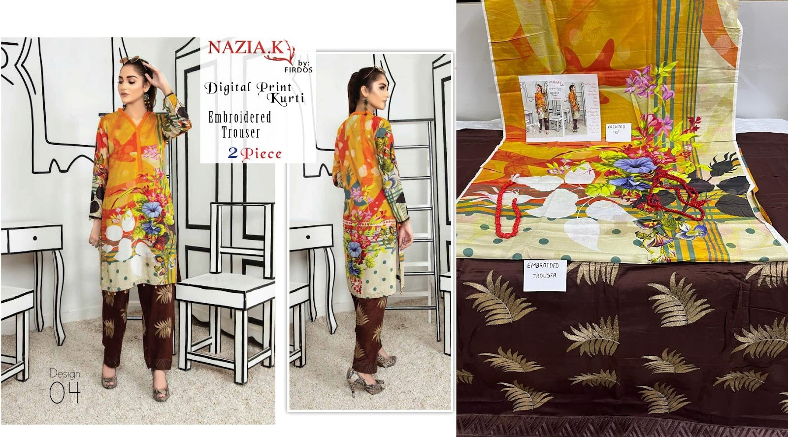 Original Pakistani Firdos Viscose Top Bottom Set