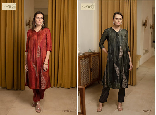 P-0028-Ab Jhansi Russian Silk Kurti Pant Set