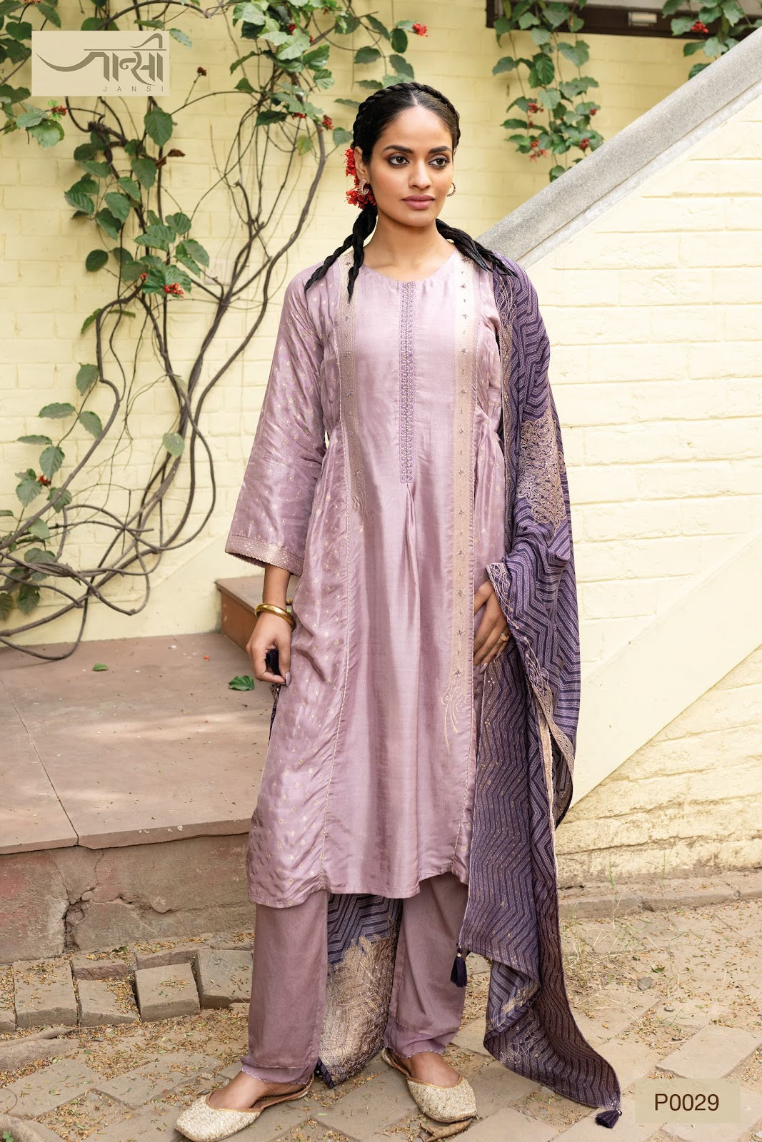 P-0029 Jhansi Dola Jacquard Readymade Pant Style Suits