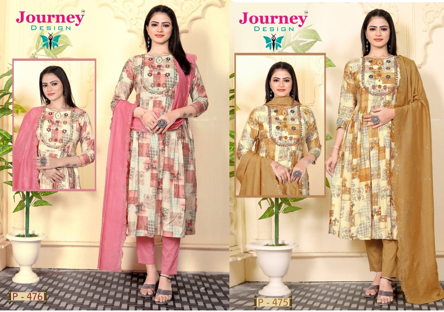 P 475 N 476 Journey Design Chanderi Readymade Pant Style Suits