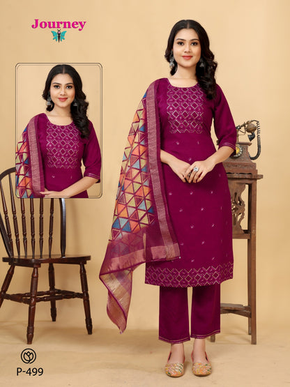 P 498-499 Journey Design Chanderi Readymade Pant Style Suits