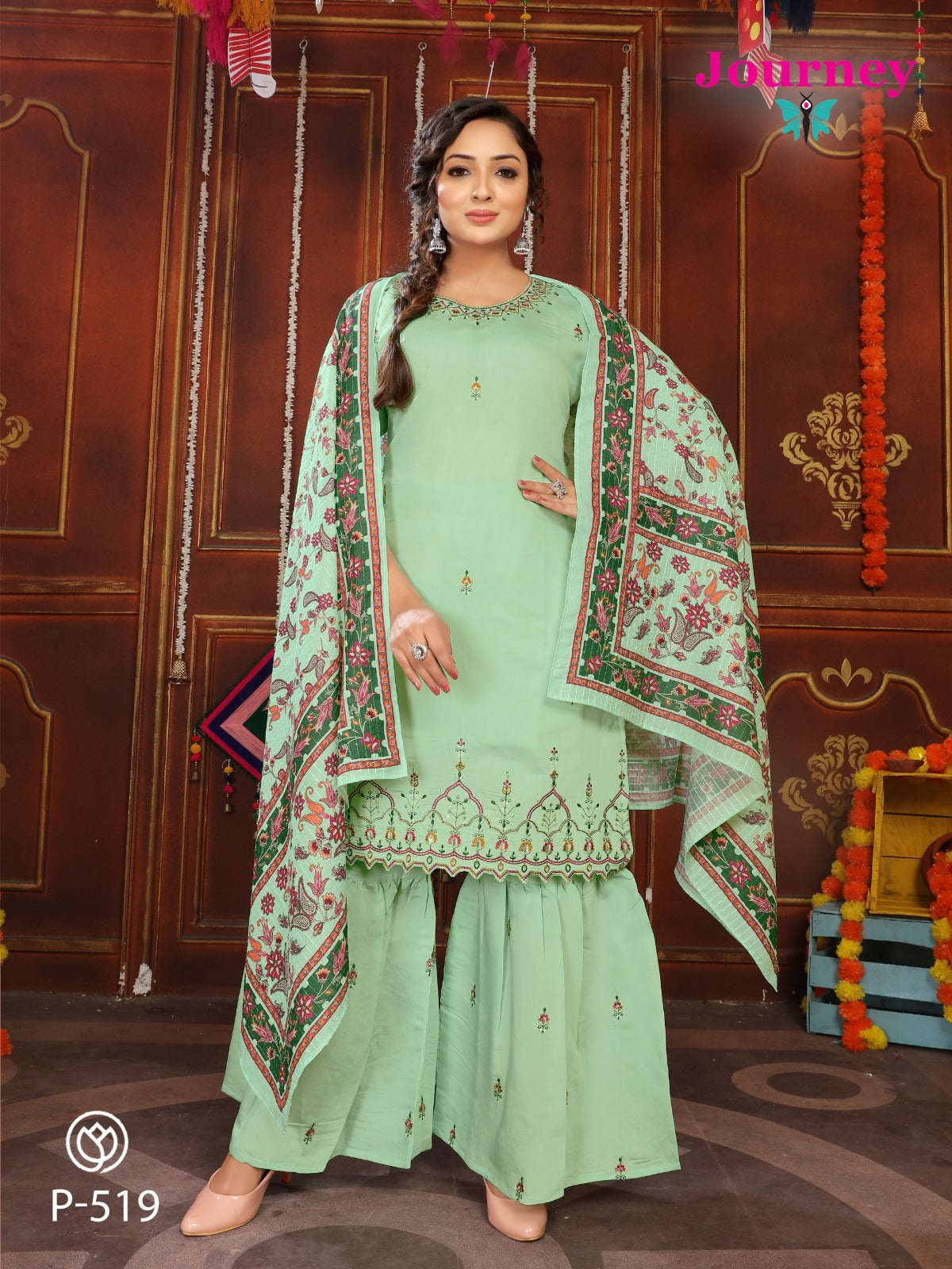 P 519-520 Journey Design Modal Chanderi Readymade Sharara Suits