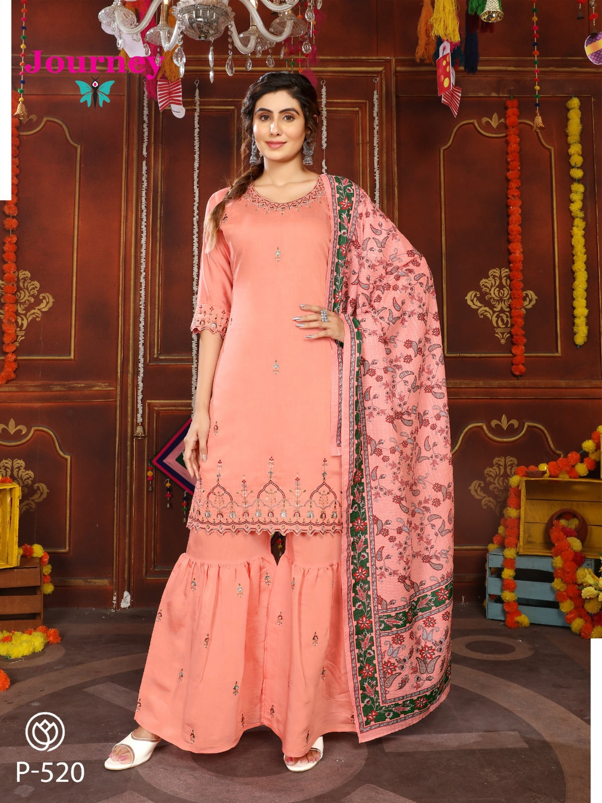 P 519-520 Journey Design Modal Chanderi Readymade Sharara Suits