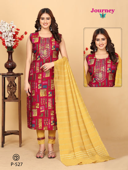 P 527-528 Journey Design Modal Chanderi Readymade Pant Style Suits