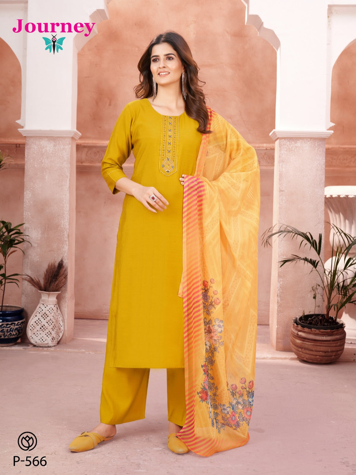P 566-567 Journey Design Silk Readymade Pant Style Suits