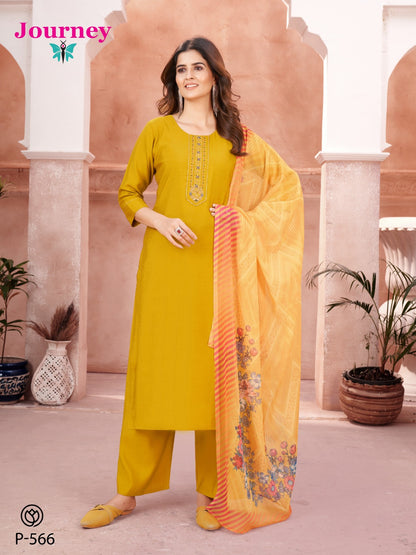 P 566-567 Journey Design Silk Readymade Pant Style Suits