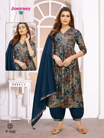 P 568-569 Journey Design Modal Chanderi Afghani Readymade Suit